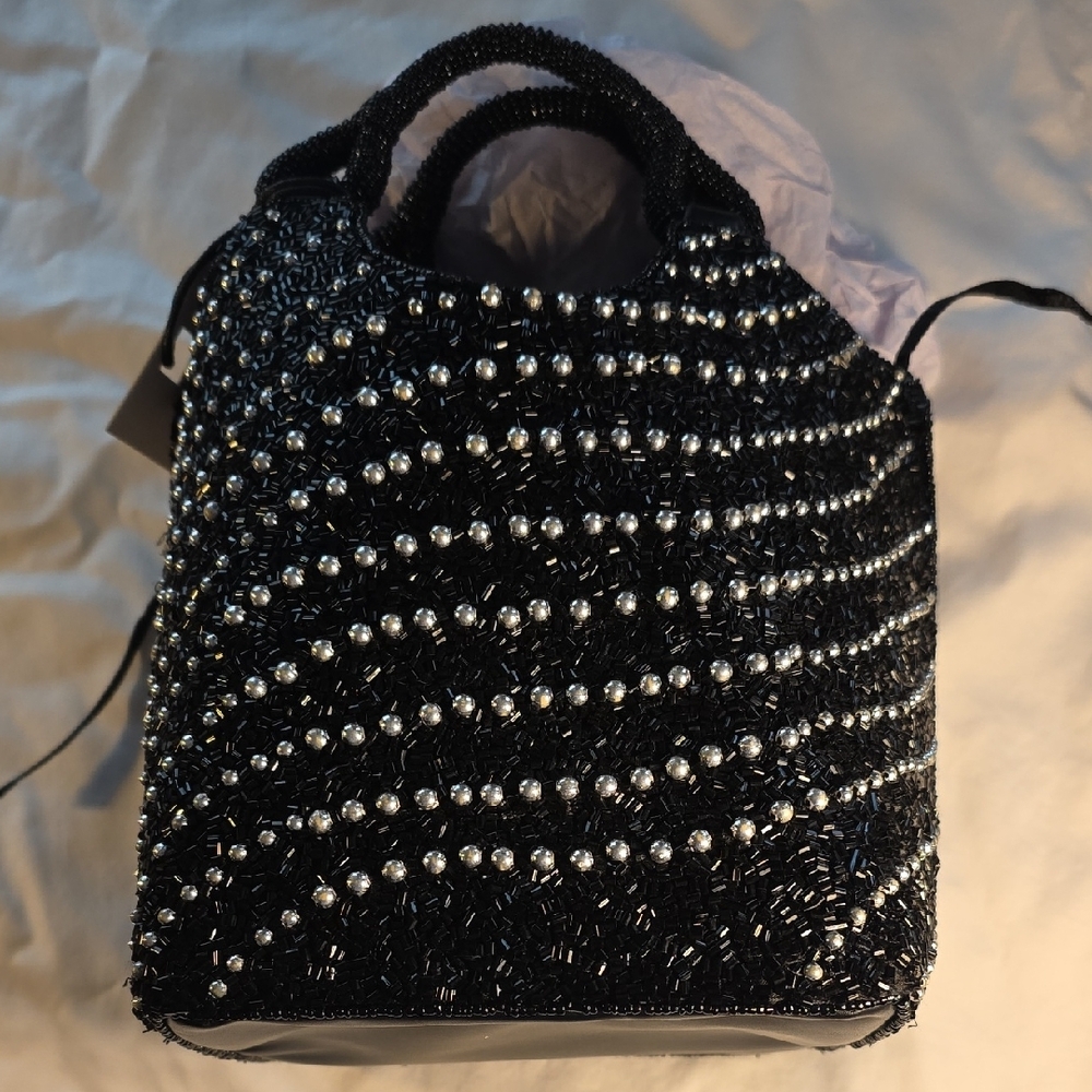 STAUD Black and Silver Beaded Mini Bag - Picture 4 of 7